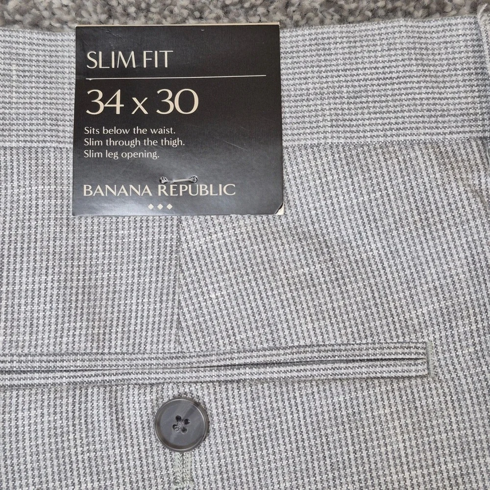NWT Banana Republic Dress Pants Mens 34x30 Gray Linen Cotton Blend Slim Fit
